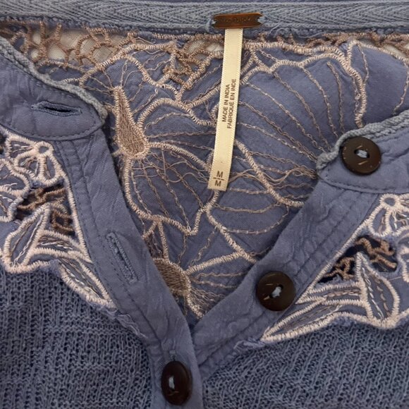 Free People Easy Breezy Just Dusk Appliqué Lace Henley Shirt - Picture 5 of 5